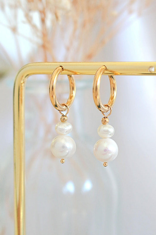 24 Karats Freshwater Pearls Baroque Dangle Hoops